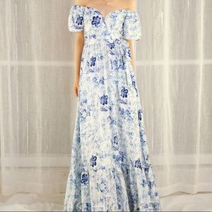 JJsHouse White Blue Off Shoulder Maxi Dress
